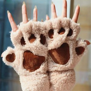 Lovely Women Cat Claw Paw Mitten Plush Glove Costume Cute Winter Warm Half Finger Valentine's Day Gift