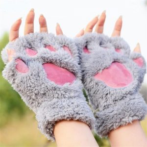 Lovely Women Cat Claw Paw Mitten Plush Glove Costume Cute Winter Warm Half Finger Valentine's Day Gift