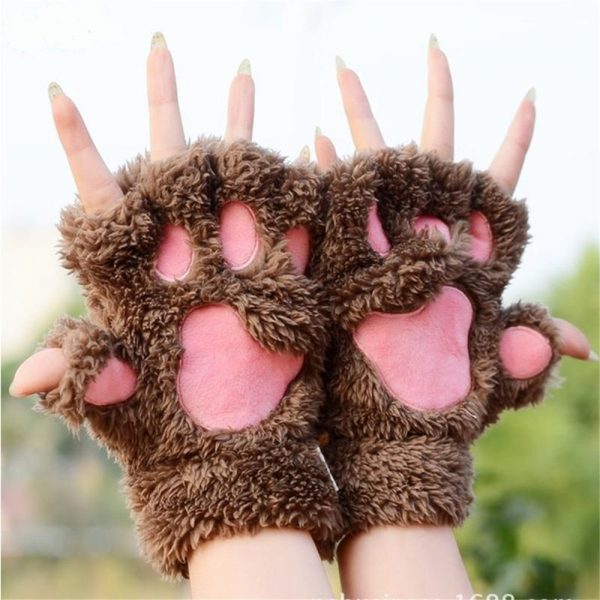 Lovely Women Cat Claw Paw Mitten Plush Glove Costume Cute Winter Warm Half Finger Valentine's Day Gift