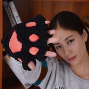 Lovely Women Cat Claw Paw Mitten Plush Glove Costume Cute Winter Warm Half Finger Valentine's Day Gift