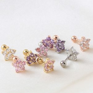 316l Surgical Steel With Clear Gem Zircon Flower Ear Tragus Bar Cartilage Earring Stud Piercing Fashion Jewelry For Sexy Girls