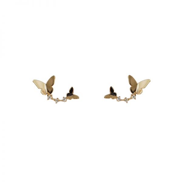 925 Sterling Silver Bohemian Pavé Diamond Arc Double Butterfly Earrings