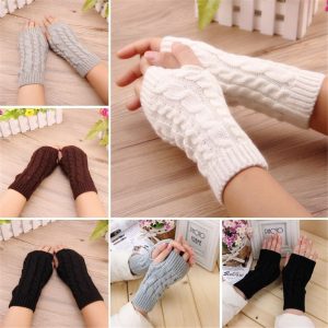 Fashion Unisex Men Women Arm Warmer Fingerless Knitted Long Gloves Cute Mittens