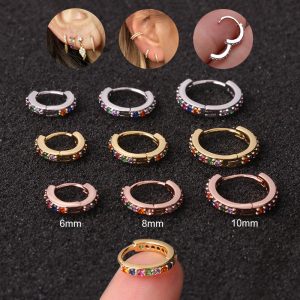 1pc 6mm/8mm/10mm Surgical Steel Colorful Cz Hoop Cartilage Earring
