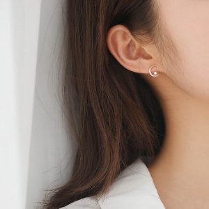 25 Sterling Silver 14K Gold Sun Moon Asymmetrical Stud Earrings Women Exquisite Sweet Student Jewelry