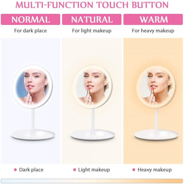 HOCOSY LED Lighted Makeup Mirror 3 Color Detachable 5X Magnification Mirror with Storage Tray