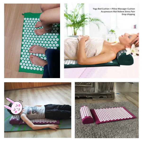 Massager Cushion Shakti Mat Acupressure Relieve Back Body Pain Spike Mat Acupuncture Massage Yoga Mat with Pillow(67*42cm)