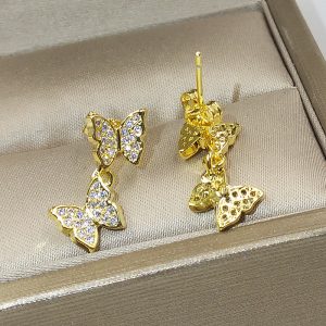 Butterfly Cute Stud Earrings with Zircon Stone for Women