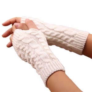 Fashion Unisex Men Women Arm Warmer Fingerless Knitted Long Gloves Cute Mittens