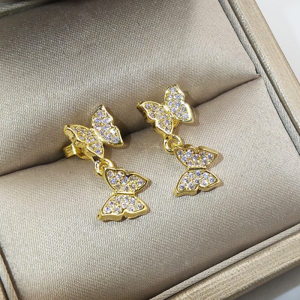 Butterfly Cute Stud Earrings with Zircon Stone for Women