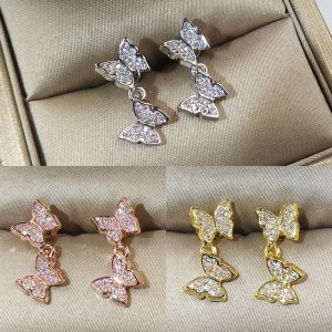 Butterfly Cute Stud Earrings with Zircon Stone for Women