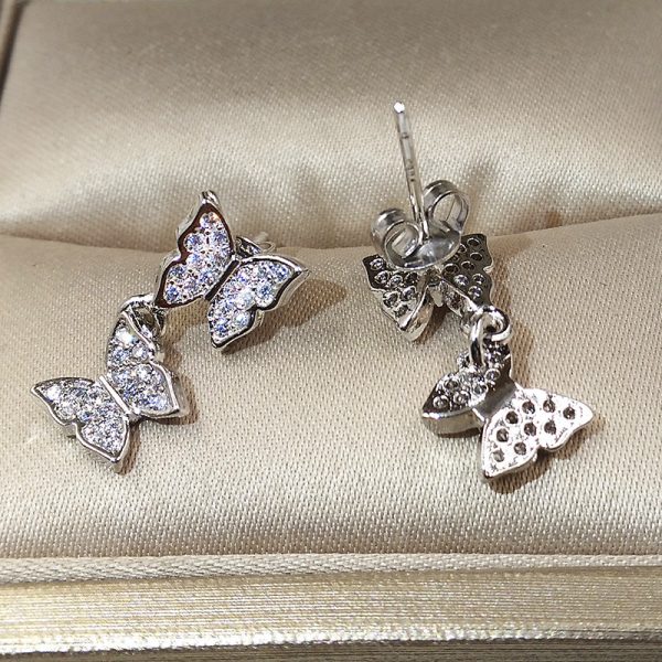 Butterfly Cute Stud Earrings with Zircon Stone for Women