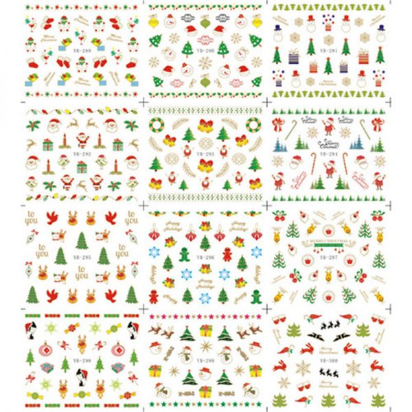 12 Sheet/Set Fashion Hallowen Christmas 3D Nail Art Stickers Snowflakes & Snowmen DIY Nail Decals Nail Art Decorations