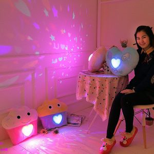 Colorful Plush LED Music Projection Star Cake Heart Shape Throw Pillow Home Sofa Decor Valentine Gift