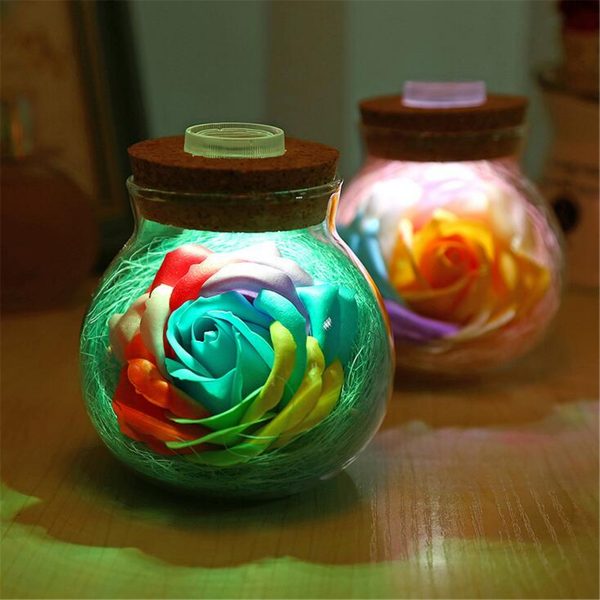 Handmade Valentine's Day Gifts Preserved Rose Flower in Glass Dome w/ LED Lights Decorations