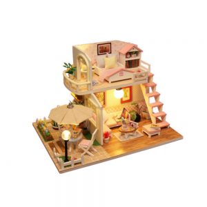 DIY Wooden House Model Pink Penthouse Handmade Wood House Educational Toys ﻿﻿﻿Creative Valentine's Day Birthday Gift