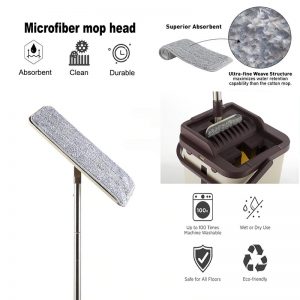 Flat Squeeze Mop and Bucket Hand Free Wringing Floor Cleaning Mop Microfiber Mop Pads Wet or Dry Usage on Hardwood Laminate Tile