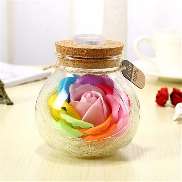 Handmade Valentine's Day Gifts Preserved Rose Flower in Glass Dome w/ LED Lights Decorations