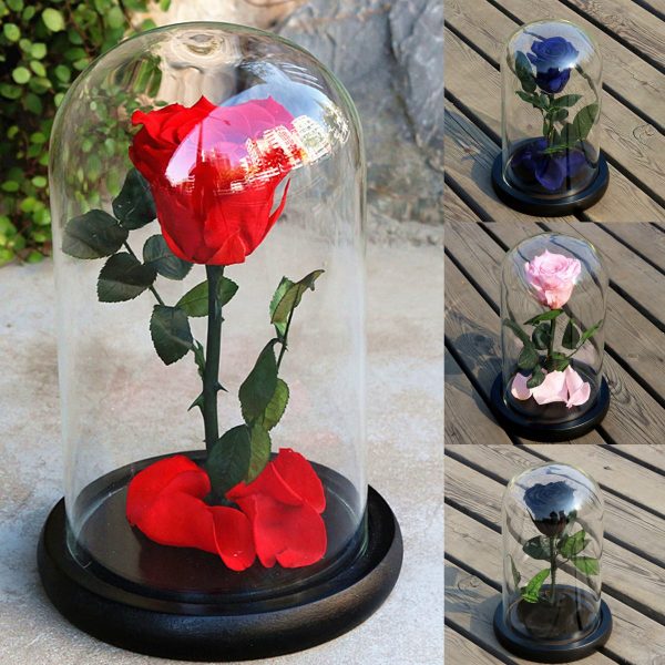 Forever Rose Flower Valentine's Day Festive Preserved Rose Gifts in Glass Decorations