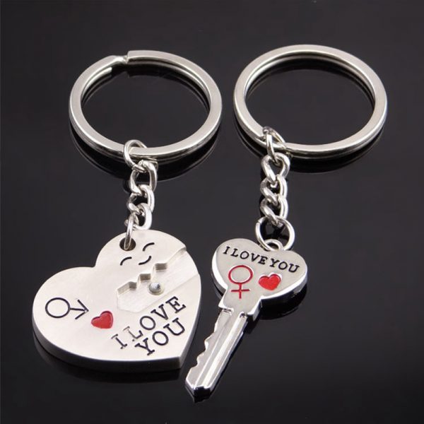 Fashion Heart Key Ring Silver Color Lovers Love Key Chain Valentine's Day Gift 1 Pair Couple I Love You Letter Keychain