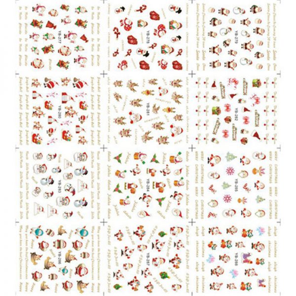 12 Sheet/Set Fashion Hallowen Christmas 3D Nail Art Stickers Snowflakes & Snowmen DIY Nail Decals Nail Art Decorations