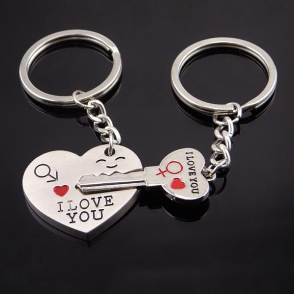 Fashion Heart Key Ring Silver Color Lovers Love Key Chain Valentine's Day Gift 1 Pair Couple I Love You Letter Keychain