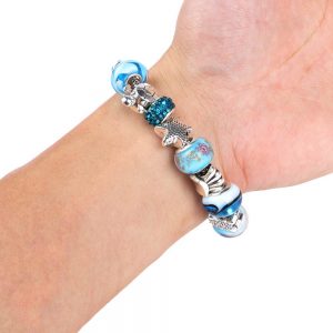 Fashion Women Girl Jewelry Ocean Shell Blue Crystal Glass Beads Chain Bangle Bracelet Birthday Christmas Valentines Day Gift