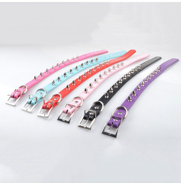 Color Single Row Rivet Durable Anti-bite Leather Collar Pet Dog Collar