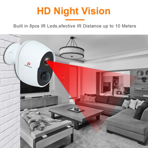 Pripaso 1080P Wireless Battery Powered IP CCTV Camera Outdoor Indoor Home Waterproof Security Rechargeable Wifi Battery Camera