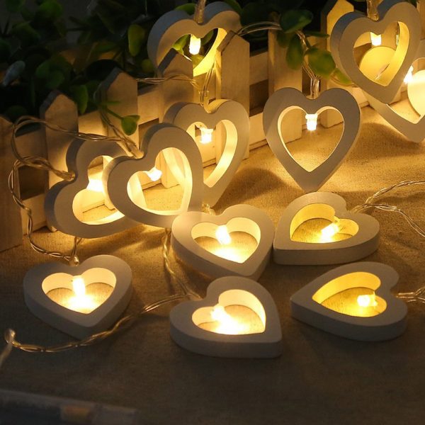 1M 10leds 2M 20leds Wooden Heart LED String Lights Romantic Valentine's Day Christmas Birthday Wedding Party Gift