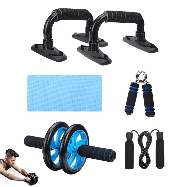 5 In 1 AB Roller Kit Knee Pad Push Up Bars Grips Strength Jump Rope Abdominal Core Training Fitness Exercise Tools