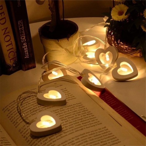 1M 10leds 2M 20leds Wooden Heart LED String Lights Romantic Valentine's Day Christmas Birthday Wedding Party Gift