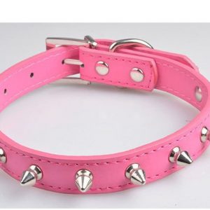 Color Single Row Rivet Durable Anti-bite Leather Collar Pet Dog Collar