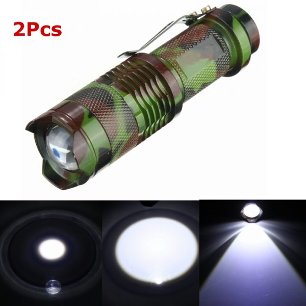 2Pcs Camouflage MECO Q5 500LM Multicolor Zoomable Mini LED Flashlight 14500/AA