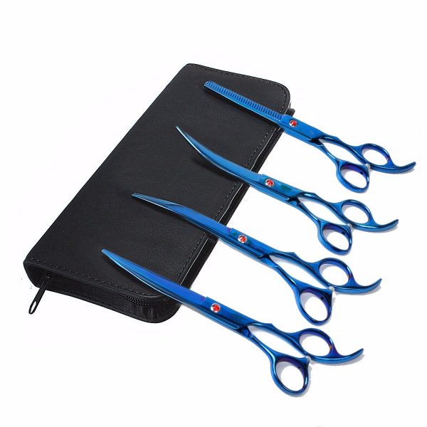 6Pcs Set PetT Dog Hair Cutting Plating Scissors Grooming set Curved Professional Hair Scissors Tool