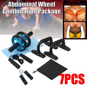 KALOAD 8PCS Abdominal Training Set Non-slip AB Wheel Roller Resistance Band Jump Rope Fitness Gym Exercise Tools