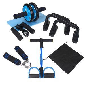 KALOAD 8PCS Abdominal Training Set Non-slip AB Wheel Roller Resistance Band Jump Rope Fitness Gym Exercise Tools