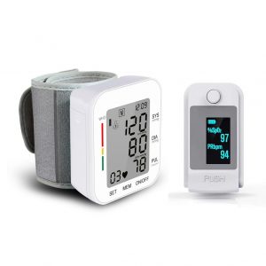 Digital Blood Pressure Monitor Pulse Heart Beat Rate Meter Sphygmomanometer + Finger-Clamp Pulse Oximeter Blood Oxygen Saturation Monitor