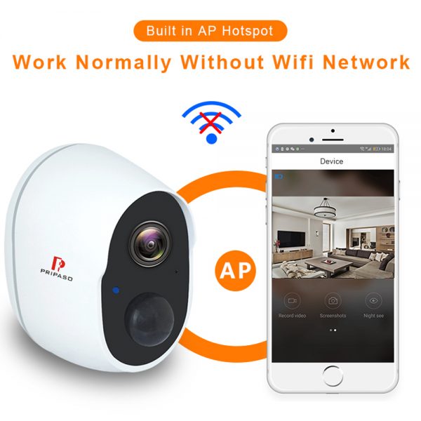 Pripaso 1080P Wireless Battery Powered IP CCTV Camera Outdoor Indoor Home Waterproof Security Rechargeable Wifi Battery Camera