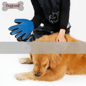 Doglemi Pet Shedding Grooming Gloves for Gentle and Efficient Pet Dog Cat Grooming Blue Color