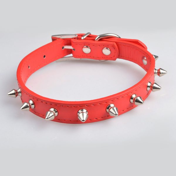 Color Single Row Rivet Durable Anti-bite Leather Collar Pet Dog Collar