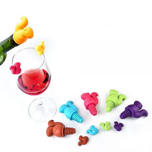 6+1pcs/set Cup Wine Plug Set Wine Glass Markers Squirrel Recognizer Labels Silicone Bottle Stopper Accessories