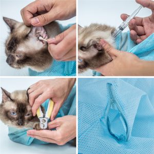 Pet Cat Cleaning Grooming Bag Add Hat Multi-function Bath Nail Cutting Pick Ear Protect Bags