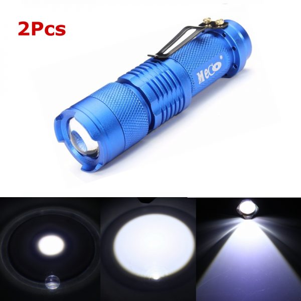 2Pcs Blue Color MECO Q5 500LM Multicolor Zoomable Mini LED Flashlight 14500/AA