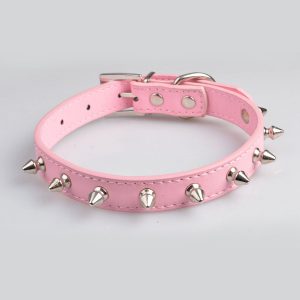 Color Single Row Rivet Durable Anti-bite Leather Collar Pet Dog Collar