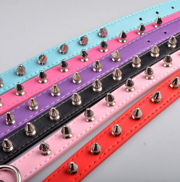 Color Single Row Rivet Durable Anti-bite Leather Collar Pet Dog Collar