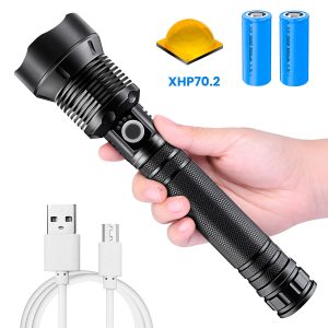 XANES XHP70.2 9000LM Zoomable LED Flashlight Kit with 2x 26650 Li-ion Battery USB Rechargeable Super Bright LED Searchlight For Cycling Fishing Hunting